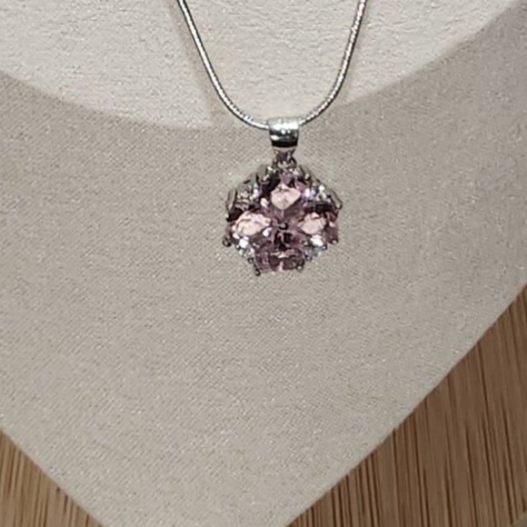 Pink Cubic Zirconia Hearts Pendant Necklace 925 Sterling Silver Fashion Jewelry - Picture 4 of 14